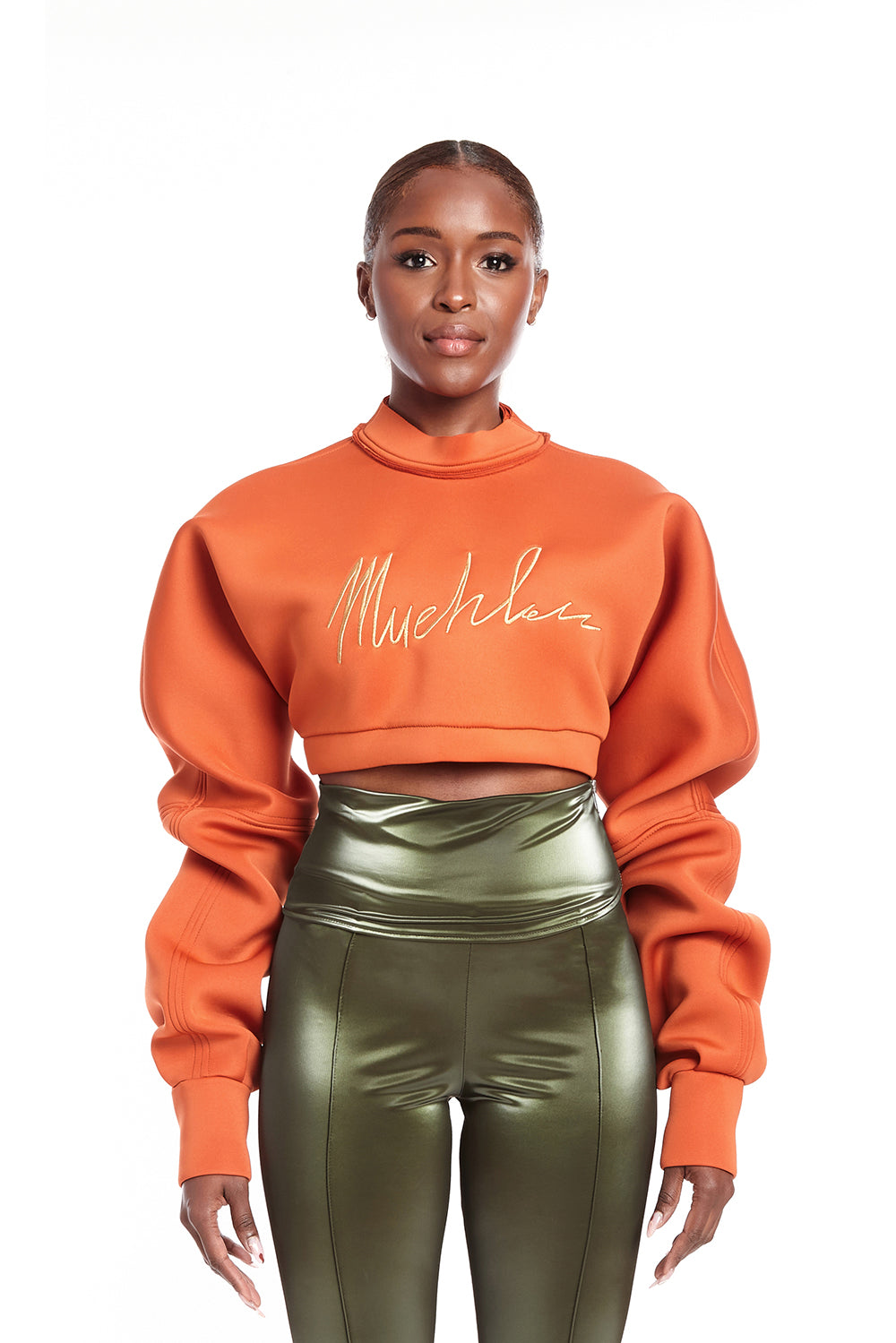 Orange cropped sweatshirt best sale